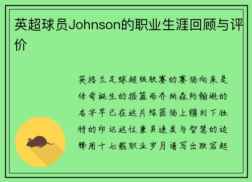 英超球员Johnson的职业生涯回顾与评价