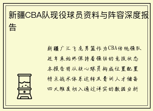 新疆CBA队现役球员资料与阵容深度报告